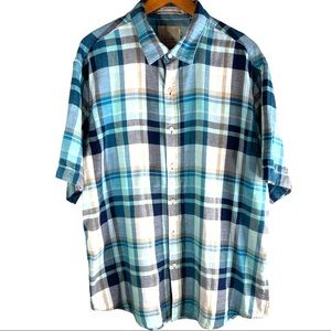 Tasso Elba Island Super Soft 100% Cotton Blue Plaid Short Sleeve Shirt in XXL